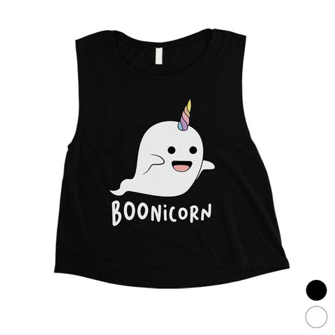 Boonicorn Halloween Costume Funny Ghost Unicorn Womens Crop Top