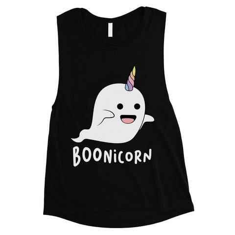 Boonicorn Cute Halloween Costume Ghost Unicorn Womens Muscle Shirt