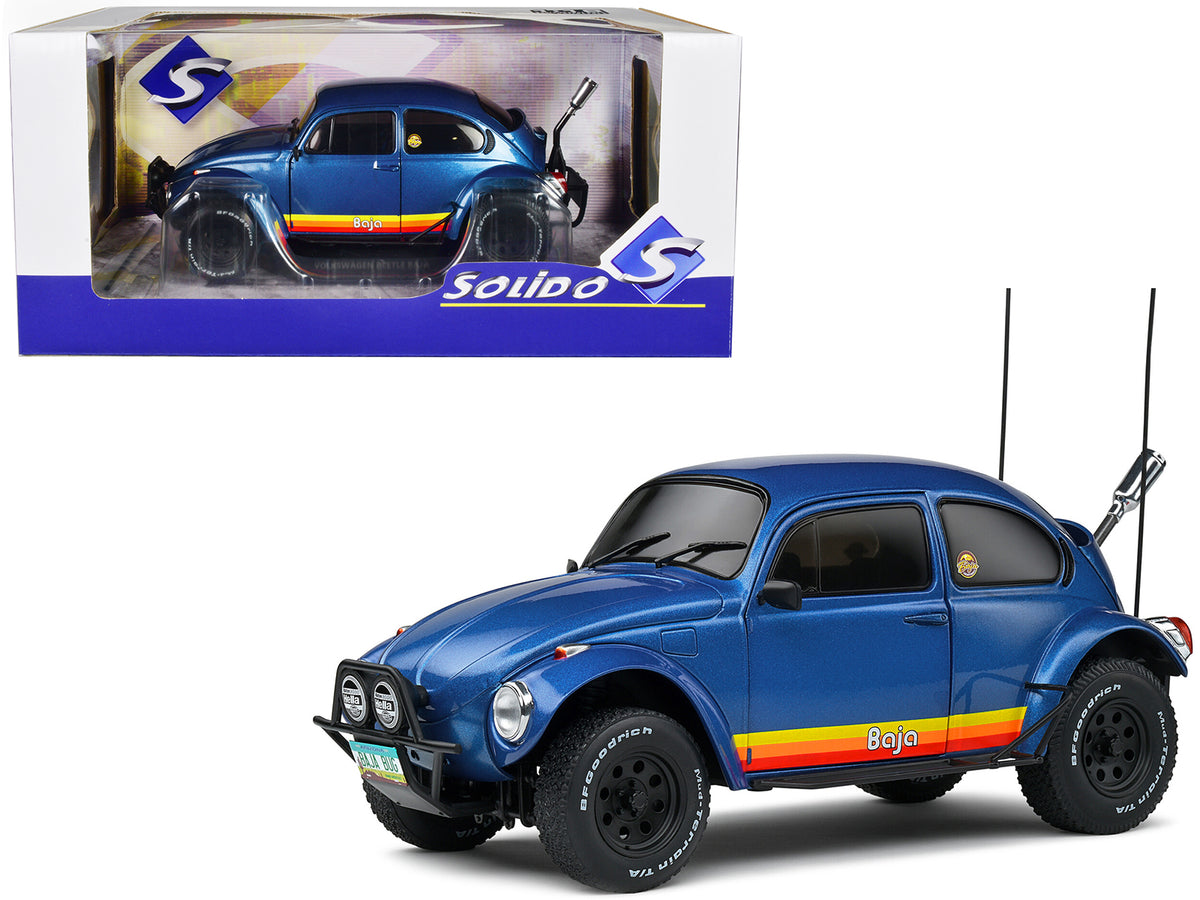 1975 Volkswagen Beetle Baja Blue Metallic with Stripes 1/18 Diecast Model Car by Solido