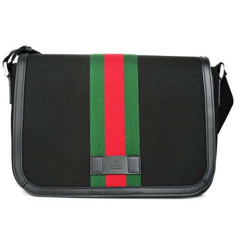 Techno Canvas Web Stripe Black Messenger Bag 630921 - Black