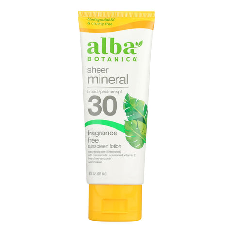 Alba Botanica - Sunscreen Lotion Mineral Formula Face And Body Spf 30 - 1 Each-3 Fluid Ounces