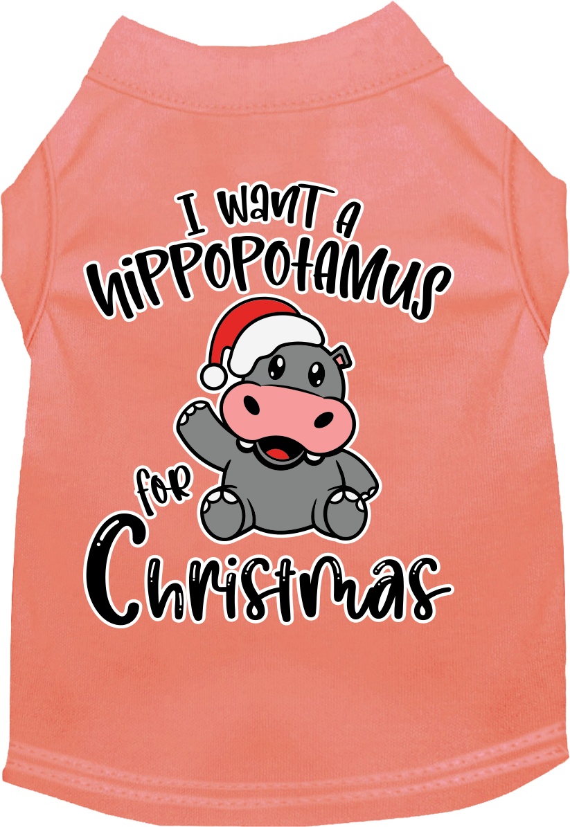 Hippo For Christmas Screen Print Dog Shirt Peach Size Xs