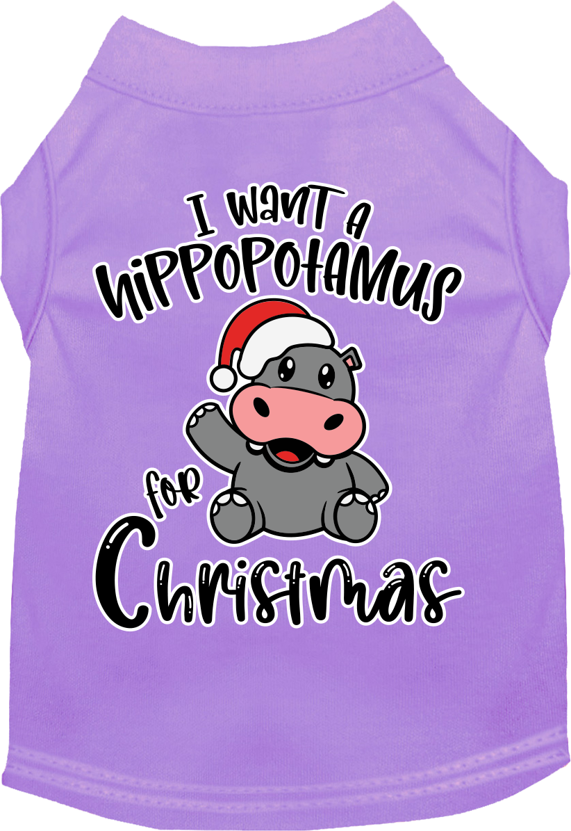 Hippo For Christmas Screen Print Dog Shirt Lavender Size Xl