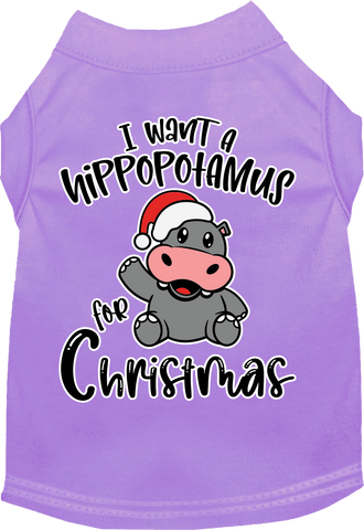 Hippo For Christmas Screen Print Dog Shirt Lavender Size Xl