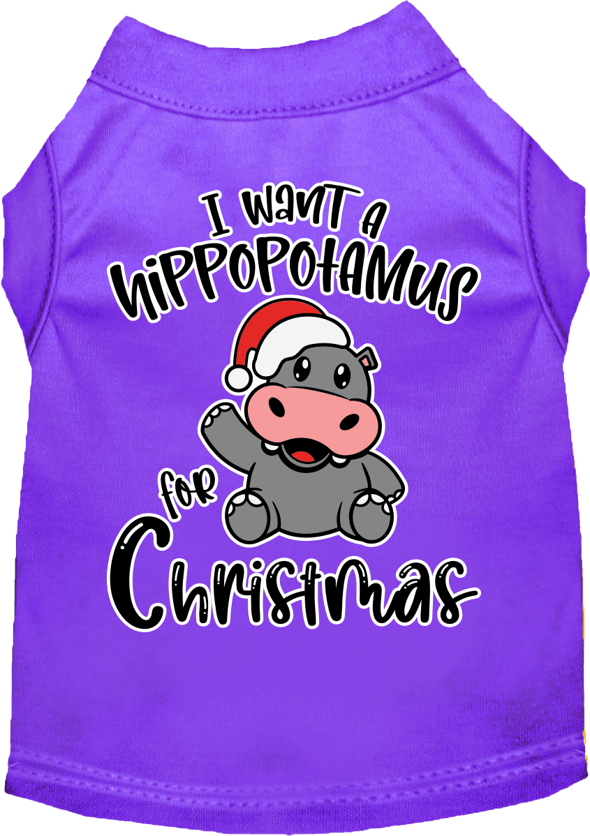 Hippo For Christmas Screen Print Dog Shirt Purple Size Md