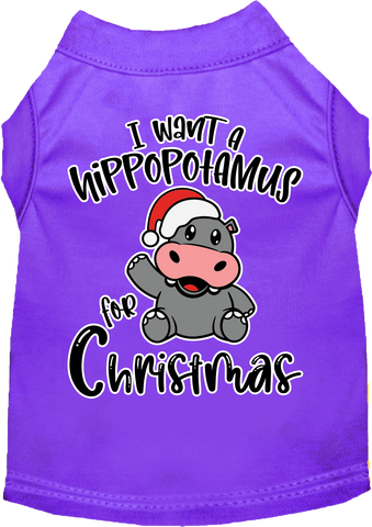 Hippo For Christmas Screen Print Dog Shirt Purple Size Md