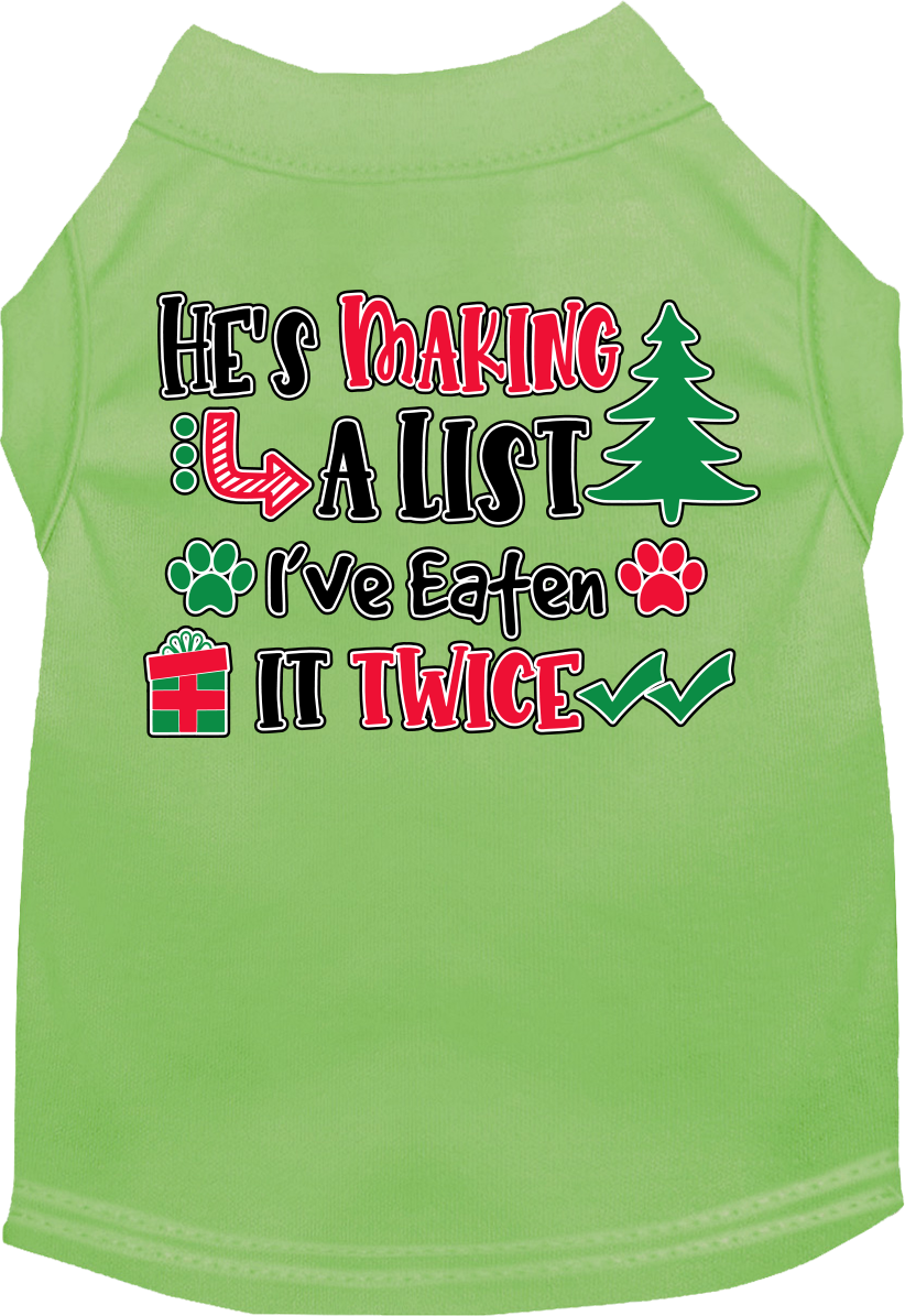 He's Making A List... Screen Print Dog Shirt Lime Green Size Xxxl