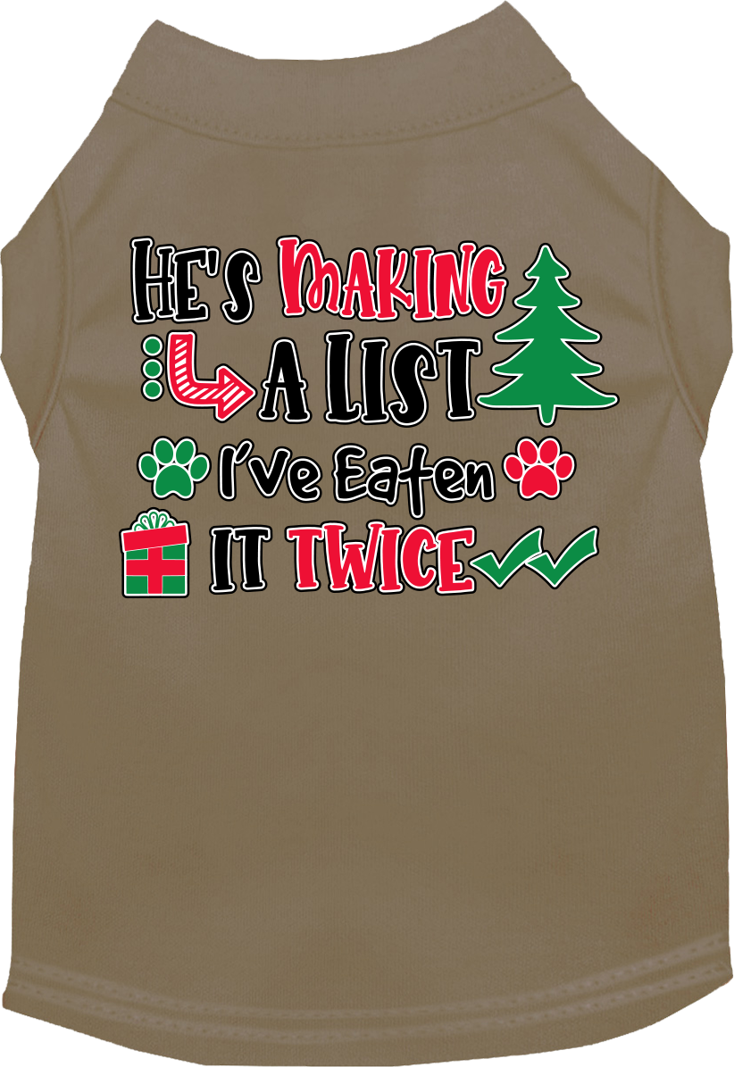 He's Making A List... Screen Print Dog Shirt Tan Size 4x