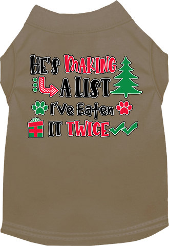 He's Making A List... Screen Print Dog Shirt Tan Size 4x