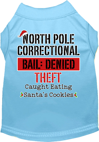 North Pole Correctional Screen Print Dog Shirt Baby Blue Size Lg