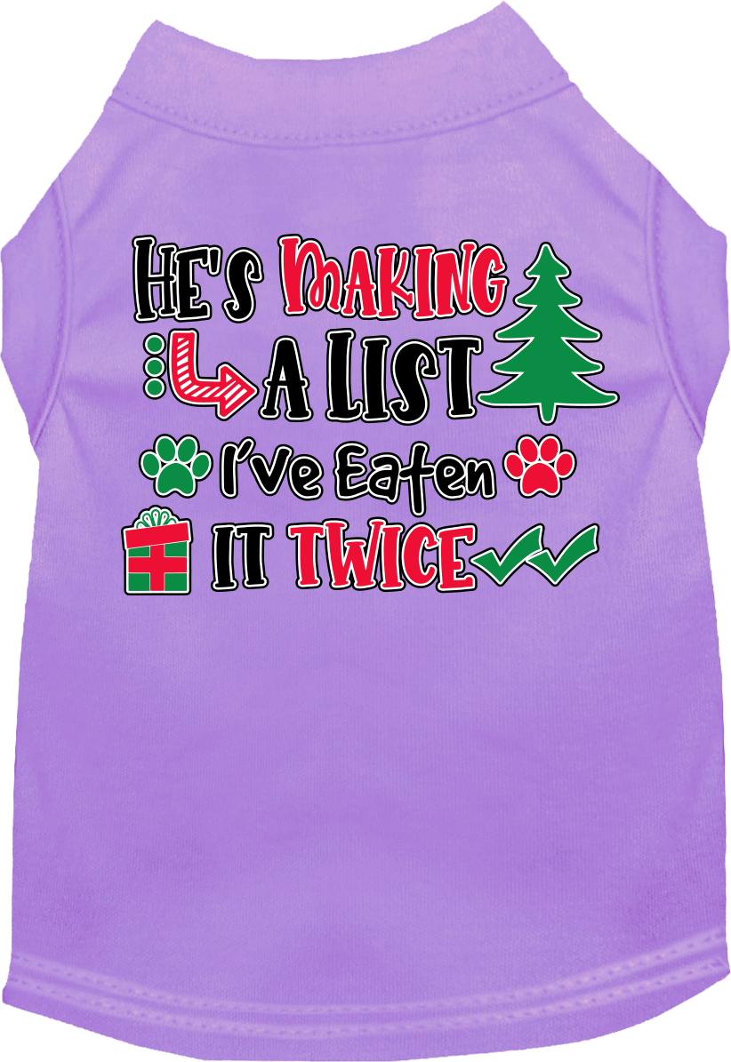 He's Making A List... Screen Print Dog Shirt Lavender Size 5x