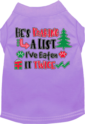 He's Making A List... Screen Print Dog Shirt Lavender Size 5x