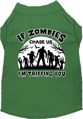 If Zombies Chase Us Screen Print Dog Shirt Green Size Sm