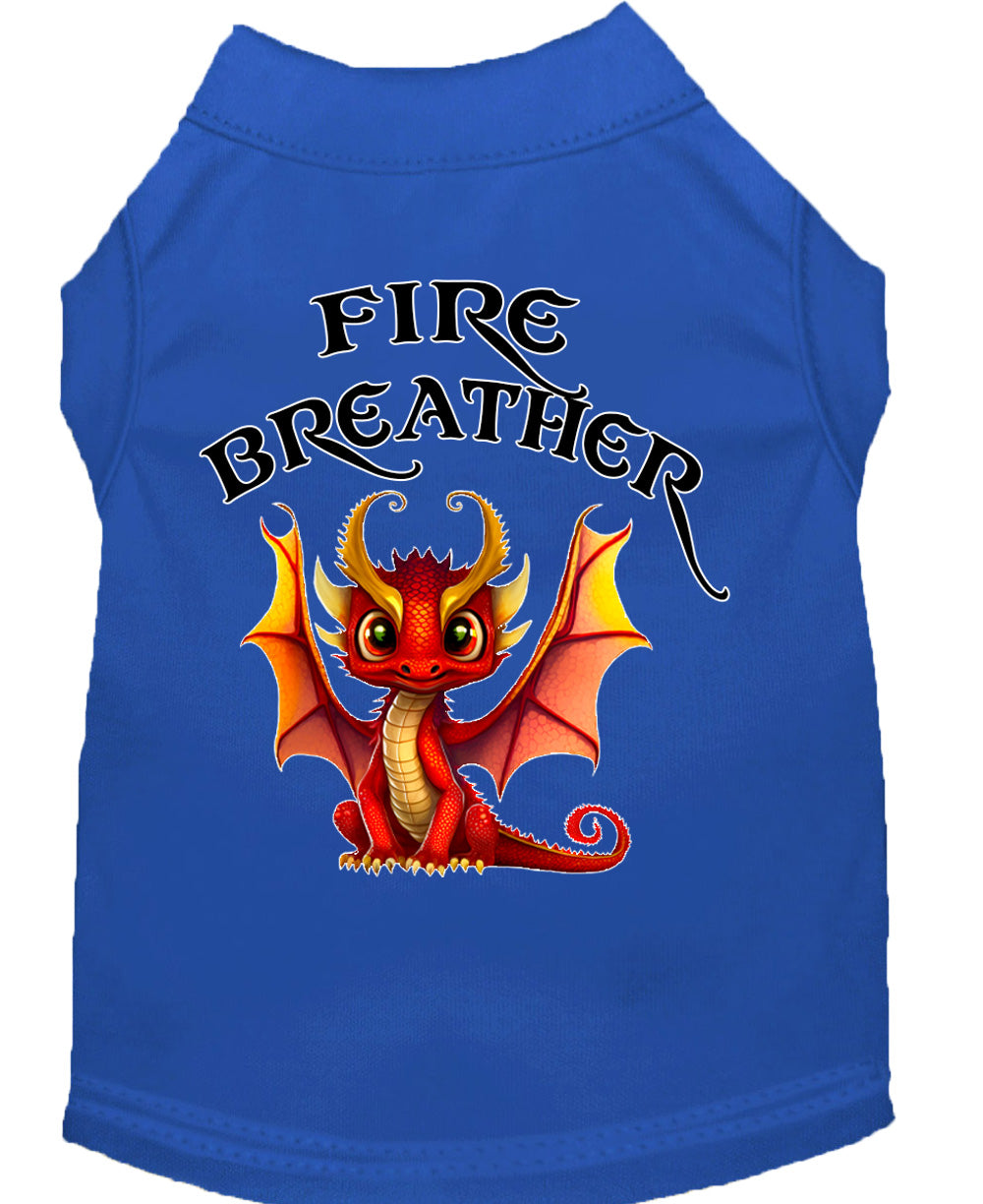 Fire Breather Dragon Screen Print Dog Shirt Blue Lg (14)