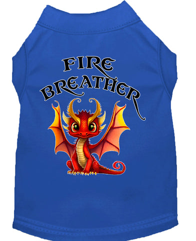 Fire Breather Dragon Screen Print Dog Shirt Blue Lg (14)