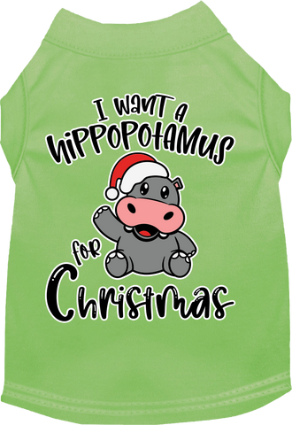 Hippo For Christmas Screen Print Dog Shirt Lime Green Size Xxl