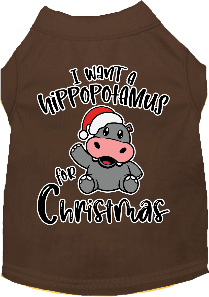 Hippo For Christmas Screen Print Dog Shirt Brown Size 4x