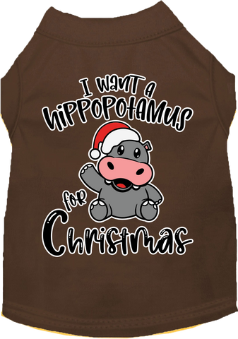 Hippo For Christmas Screen Print Dog Shirt Brown Size 4x