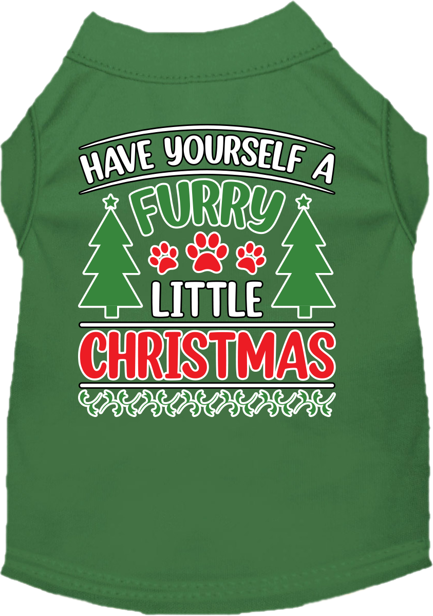 Furry Little Christmas Screen Print Dog Shirt Green Size Lg