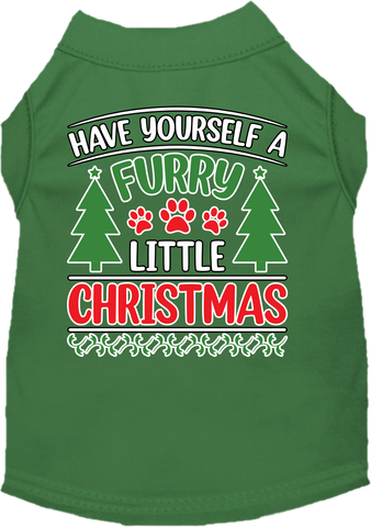 Furry Little Christmas Screen Print Dog Shirt Green Size Lg