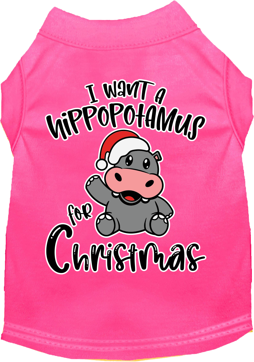 Hippo For Christmas Screen Print Dog Shirt Bright Pink Size 6x