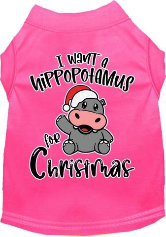 Hippo For Christmas Screen Print Dog Shirt Bright Pink Size 6x