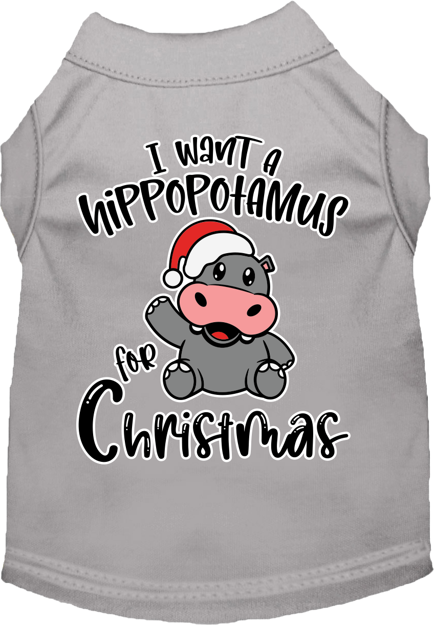 Hippo For Christmas Screen Print Dog Shirt Grey Size Xxxl