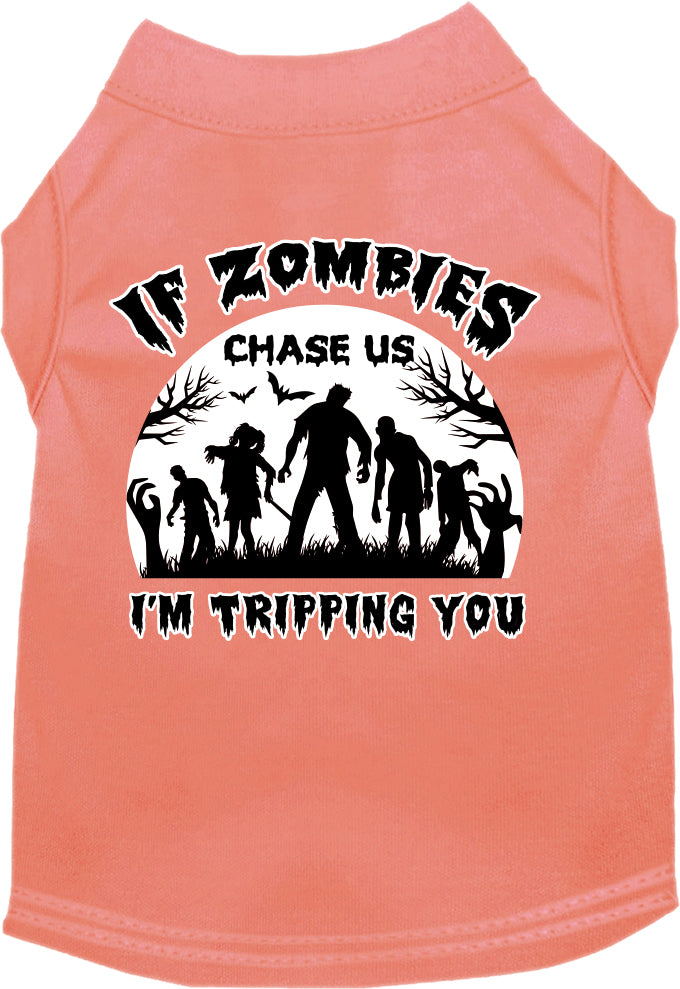 If Zombies Chase Us Screen Print Dog Shirt Peach Size Md