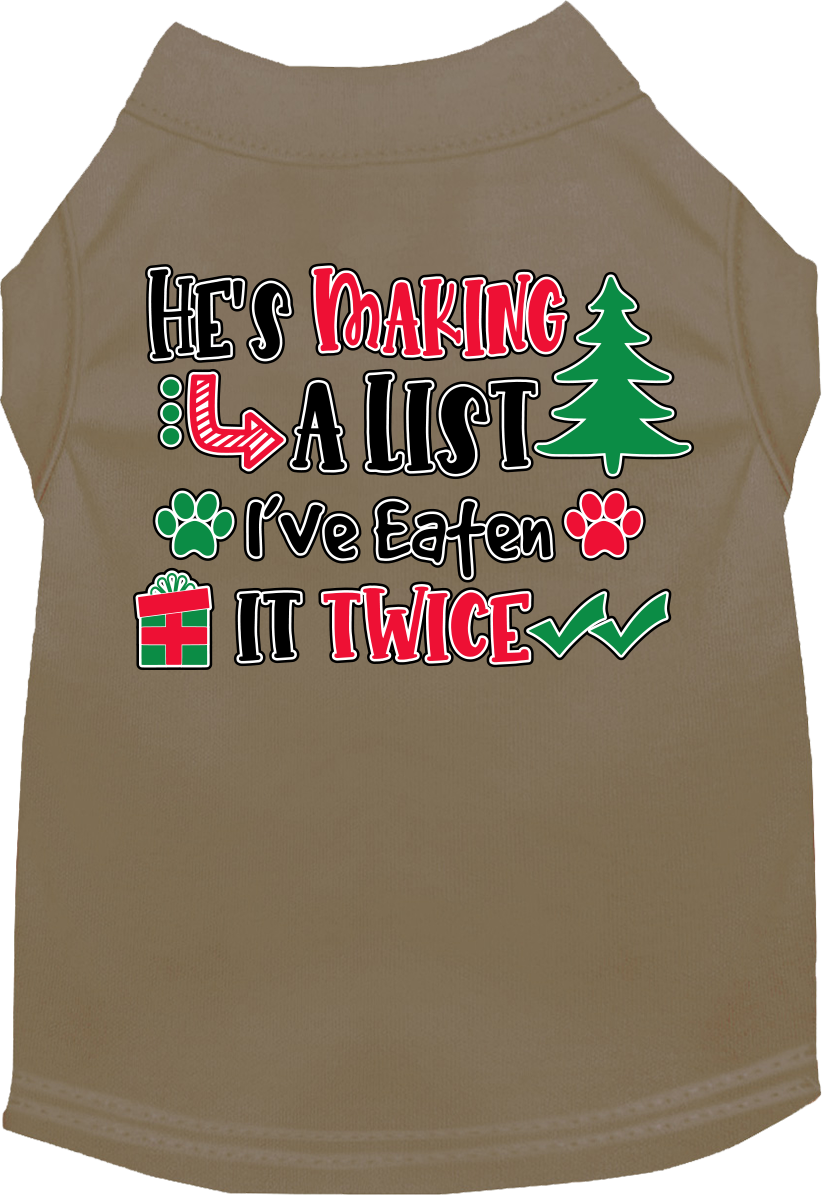 He's Making A List... Screen Print Dog Shirt Tan Size Xs