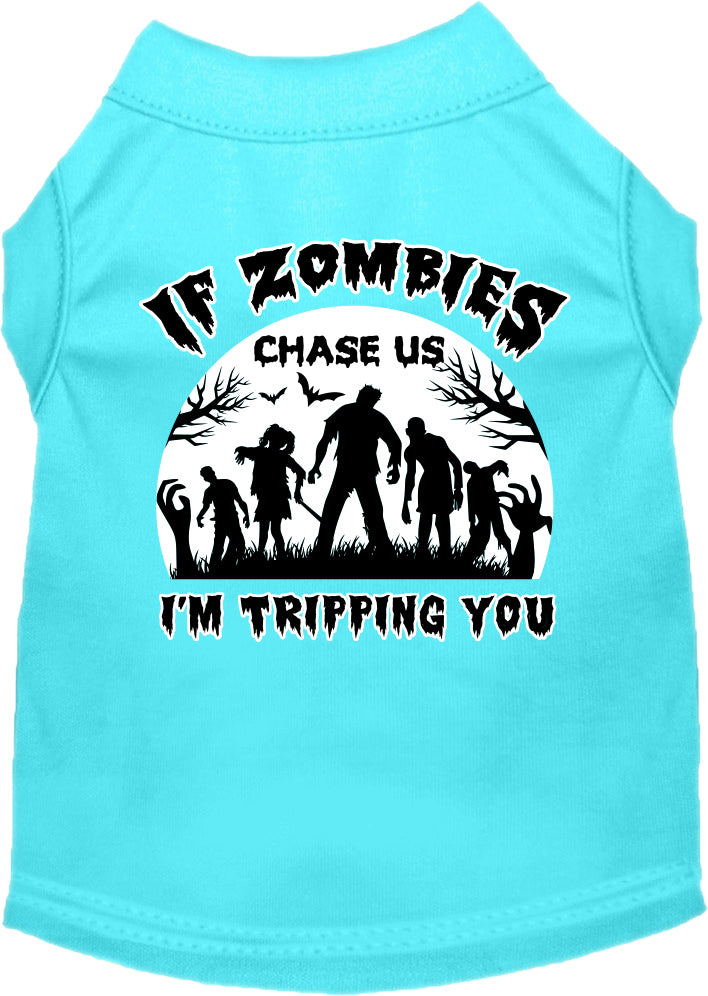 If Zombies Chase Us Screen Print Dog Shirt Aqua Size Sm