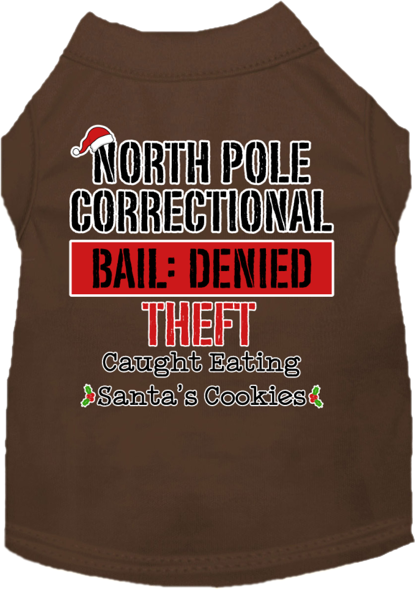 North Pole Correctional Screen Print Dog Shirt Brown Size 6x