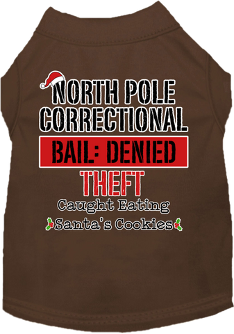 North Pole Correctional Screen Print Dog Shirt Brown Size 6x