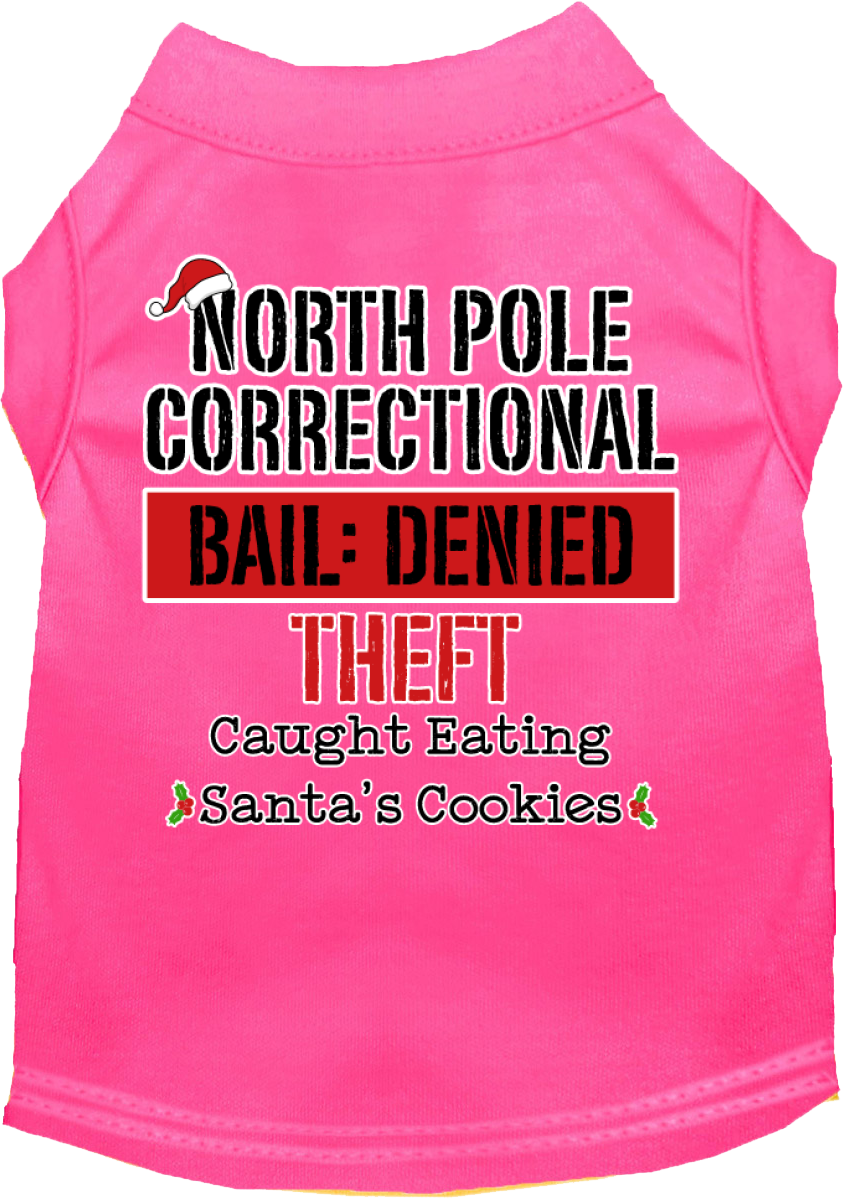 North Pole Correctional Screen Print Dog Shirt Bright Pink Size 5x