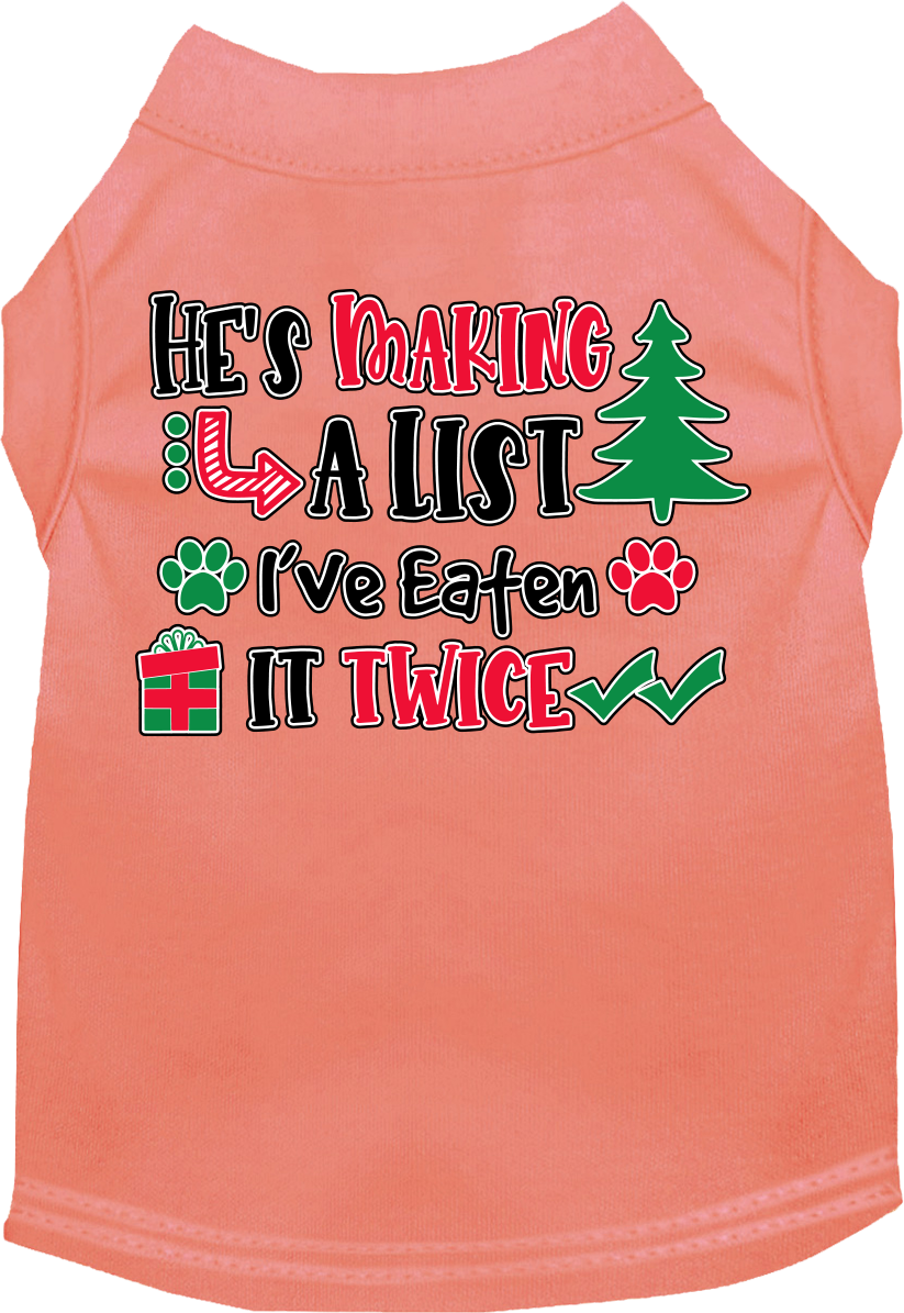 He's Making A List... Screen Print Dog Shirt Peach Size 6x