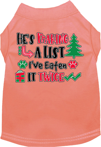 He's Making A List... Screen Print Dog Shirt Peach Size 6x