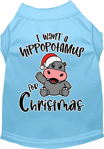 Hippo For Christmas Screen Print Dog Shirt Baby Blue Size 5x