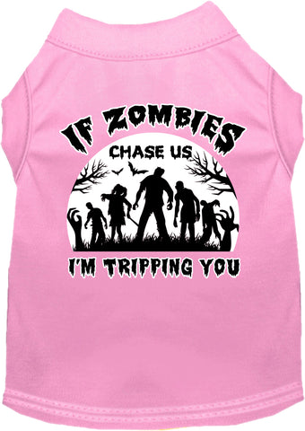 If Zombies Chase Us Screen Print Dog Shirt Light Pink Size Sm