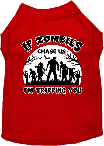 If Zombies Chase Us Screen Print Dog Shirt Red Size Sm