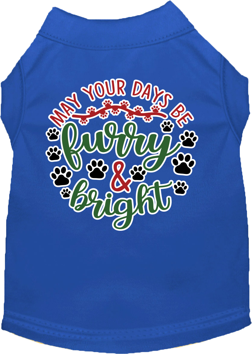 Furry And Bright Screen Print Dog Shirt Blue Size Xs