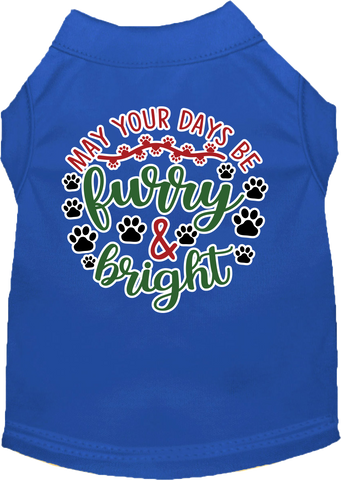 Furry And Bright Screen Print Dog Shirt Blue Size Xs