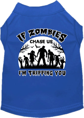 If Zombies Chase Us Screen Print Dog Shirt Blue Size Lg