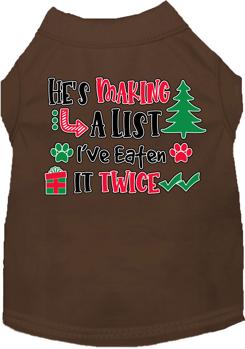 He's Making A List... Screen Print Dog Shirt Brown Size 5x