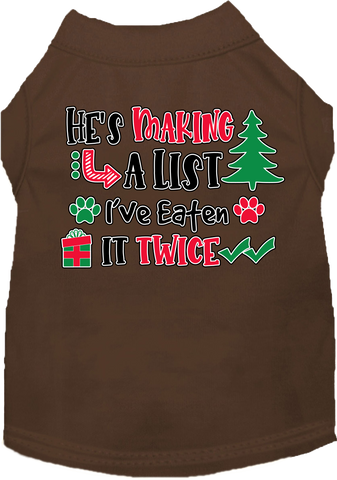 He's Making A List... Screen Print Dog Shirt Brown Size 5x