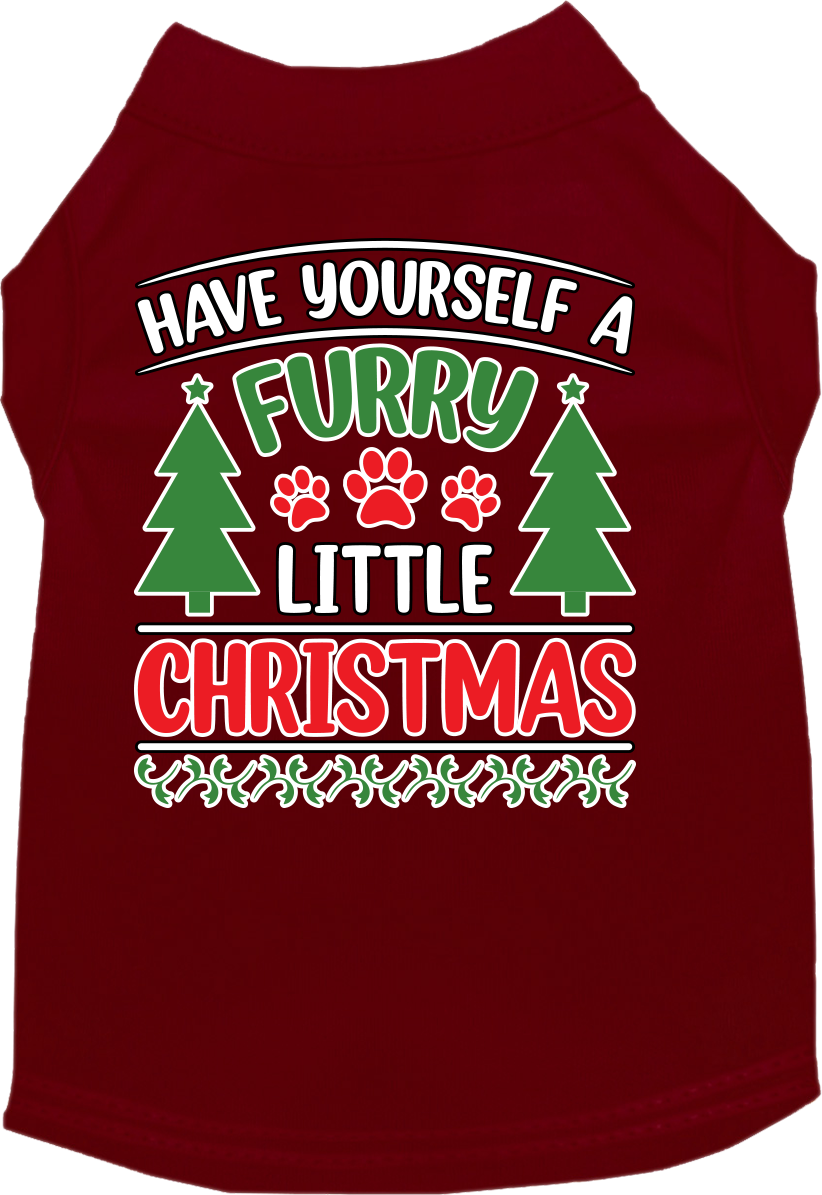 Furry Little Christmas Screen Print Dog Shirt Maroon Size Lg