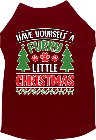 Furry Little Christmas Screen Print Dog Shirt Maroon Size Lg