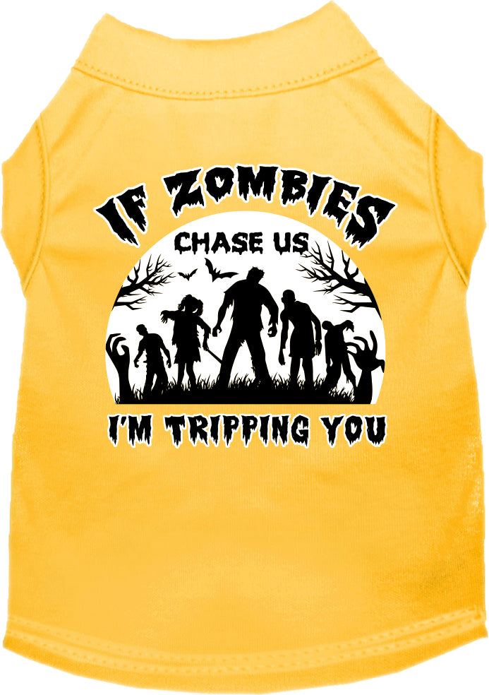 If Zombies Chase Us Screen Print Dog Shirt Yellow Size Md