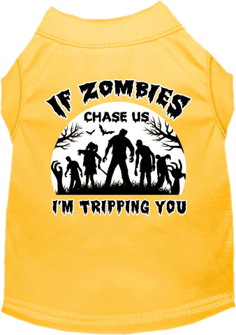 If Zombies Chase Us Screen Print Dog Shirt Yellow Size Md