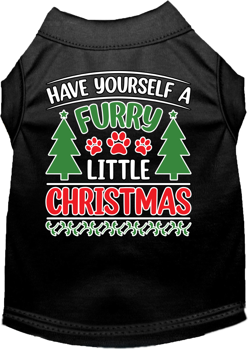 Furry Little Christmas Screen Print Dog Shirt Black Size 4x