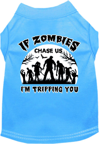 If Zombies Chase Us Screen Print Dog Shirt Bermuda Blue Size 5x