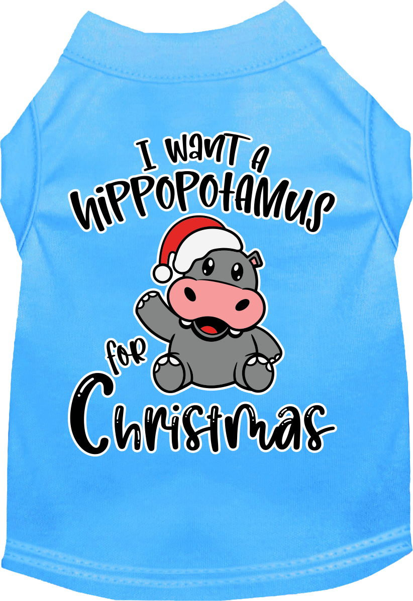 Hippo For Christmas Screen Print Dog Shirt Bermuda Blue Size 4x